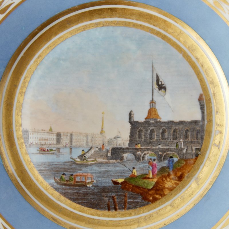 Старинная тарелка Вид крепости города Санкт-Петербурга