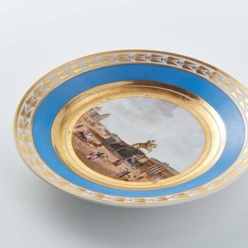 Старинная тарелка с ручной росписью Манумент Петра I, АI