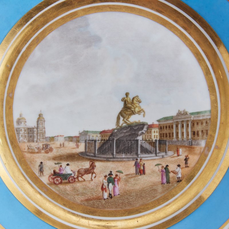 Старинная тарелка с ручной росписью Манумент Петра I, АI