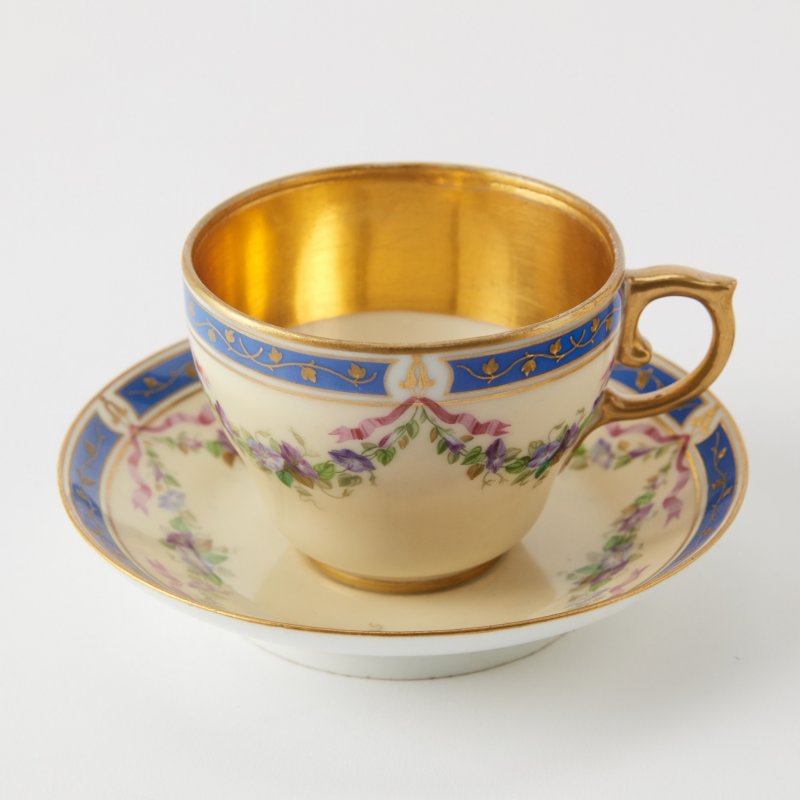 Старинная коллекционная чайная пара с ручной росписью ИФЗ Императорский фарфоровый завод (ИФЗ)