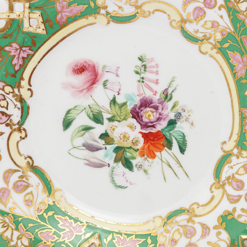 Тарелка декоративная зелено-розовая