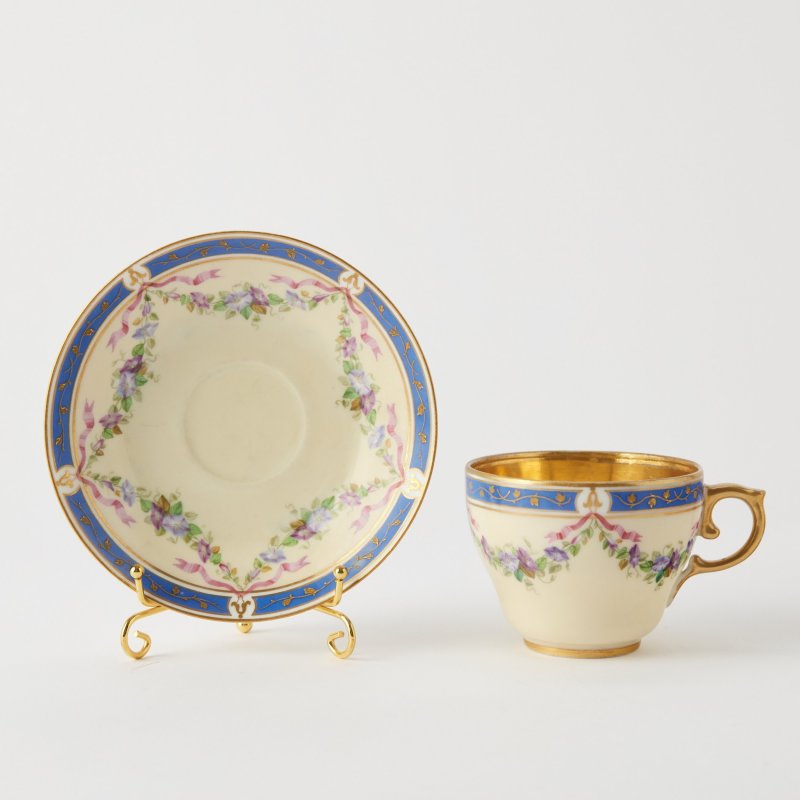 Старинная коллекционная чайная пара с ручной росписью ИФЗ Императорский фарфоровый завод (ИФЗ)