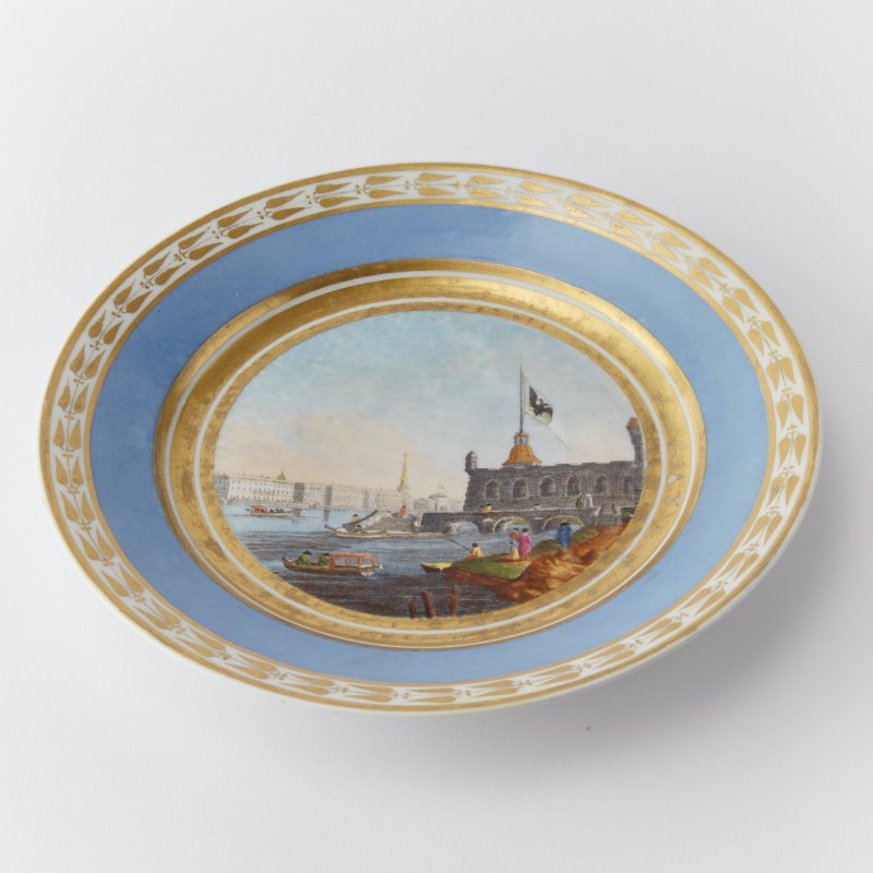 Старинная тарелка Вид крепости города Санкт-Петербурга