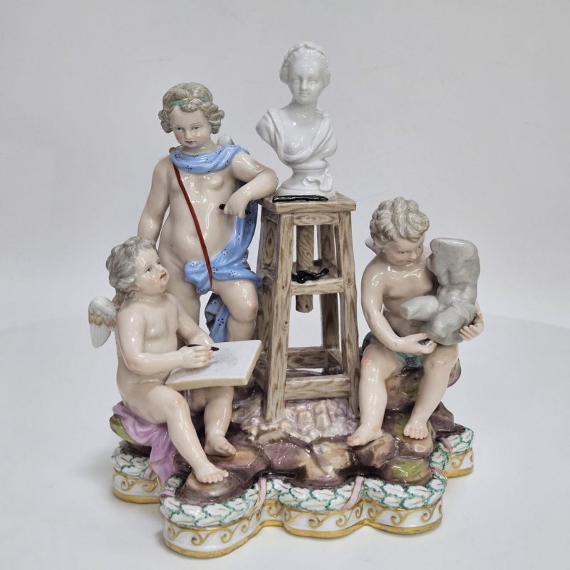 Скульптурная композиция Аллегории 3-х искусств бюст Екатерины 2 Meissen 1860-е г