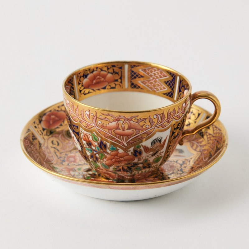 Spode. Старинная коллекционная чашка с блюдцем в стиле имари 