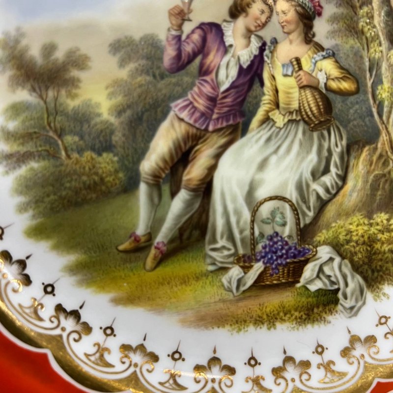 Коллекционная Тарелка 1851г c галантной сценой по мотивам Ватто из десертного сервиза Rigway 