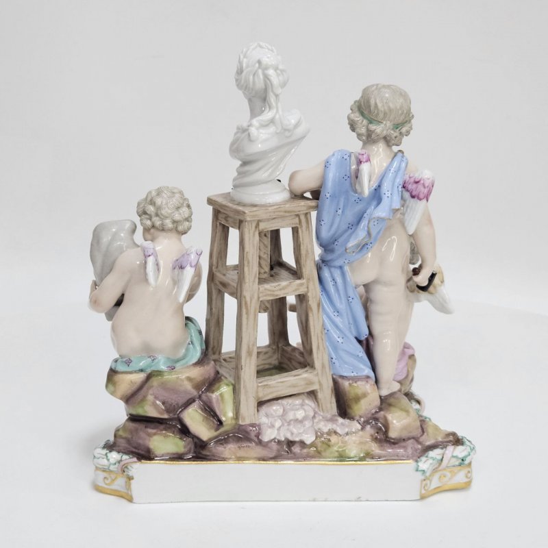 Скульптурная композиция Аллегории 3-х искусств бюст Екатерины 2 Meissen 1860-е г