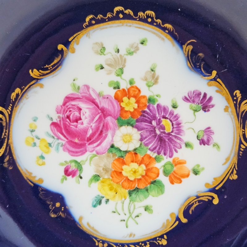 Чашка с блюдцем Мейссен кобальт цветы