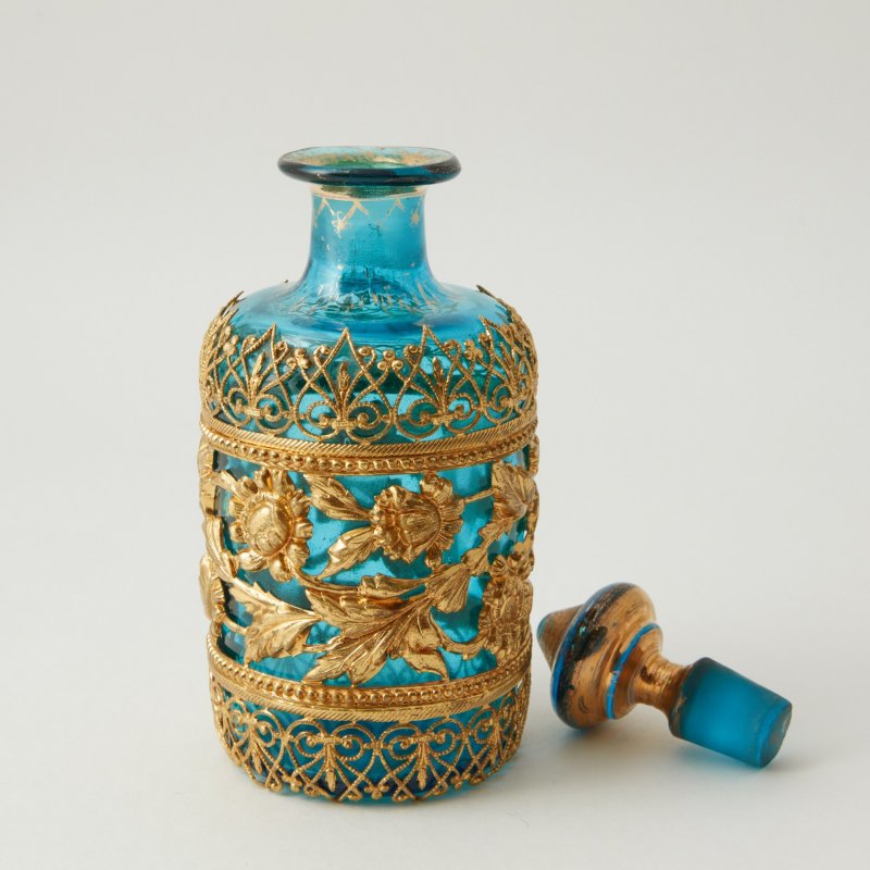 Флакон парфюмерный декор бирюзовое стекло латунь
