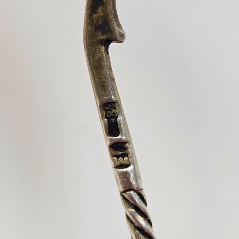 Старинная ложка для чая серебро 84 пр декорирована с технике перегородчатой эмали