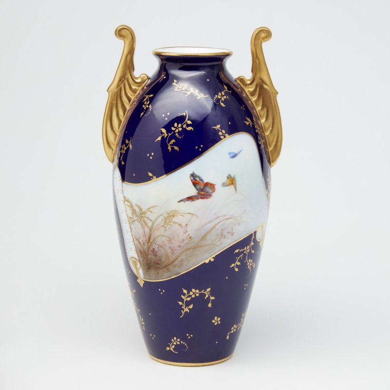 Старинная кобальтовая ваза с ручной росписью, период Grainger 