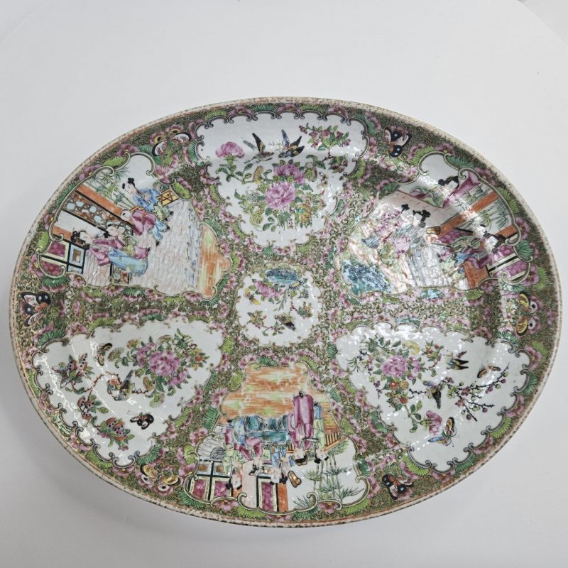 Блюдо овальное фарфор Китай розовое семейство 1830-40