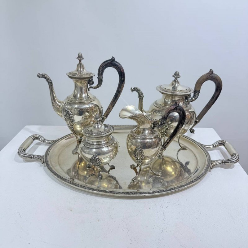 Старинный кофейный набор на подносе. 5 предметов. Германия, 1890-1900-е годы.