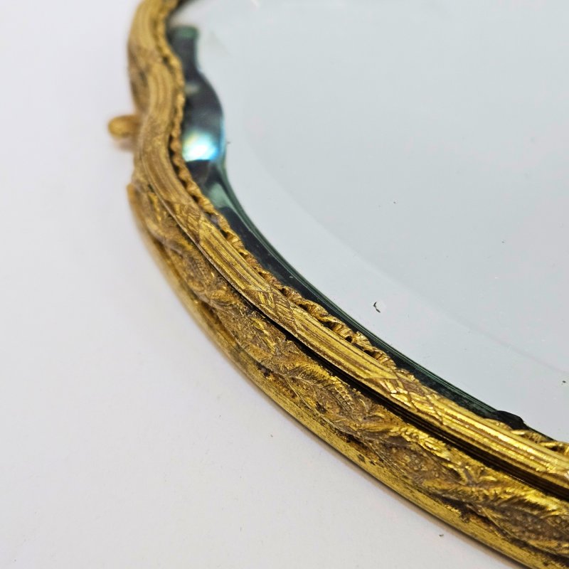 Ручное зеркало Натуральный перламутр латунь с золочением ручная роспись эмаль Лимож Франция