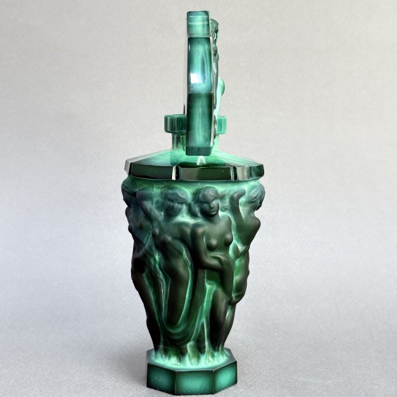 Коллекционный Парфюмерный флакон в стиле Артдеко малахитовое стекло дизайн 1930г. Г. Хоффманн Чехия 21 в