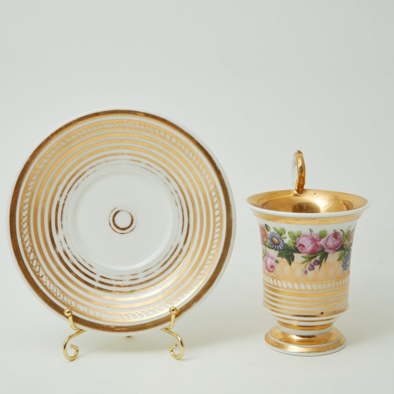 Чашка с блюдцем Старый Париж Ампир с цветами 1820