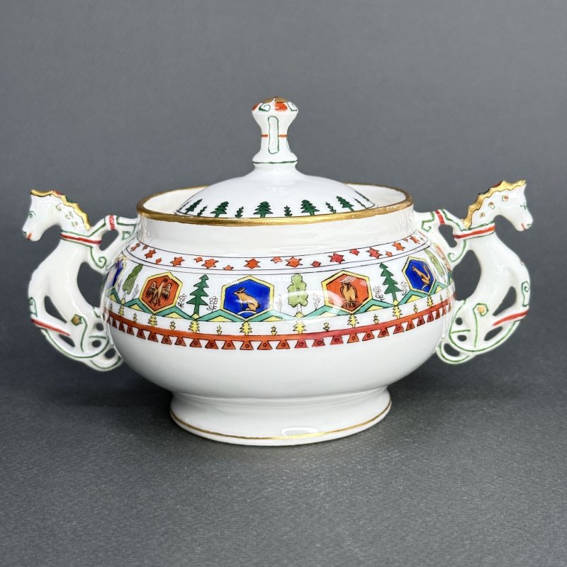 Сахарница с орнаментом в русском стиле фабрика Братьев Корниловых 1900 гг