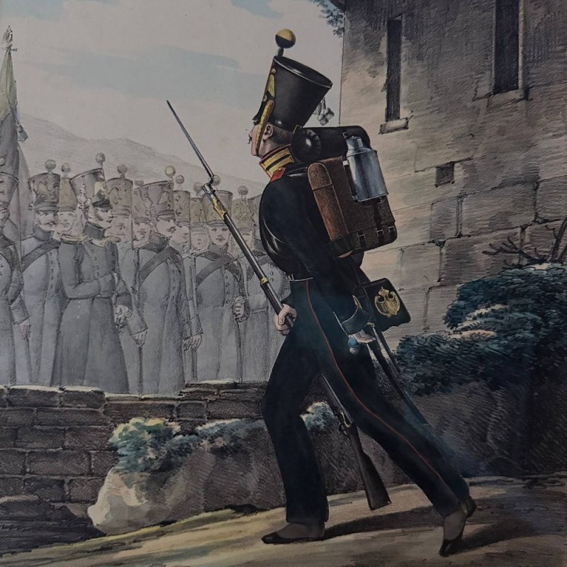 Старинная литография Белоусов Лев Александрович (1806–1854). Рядовой Лейб-Гвардии Егерского полка.