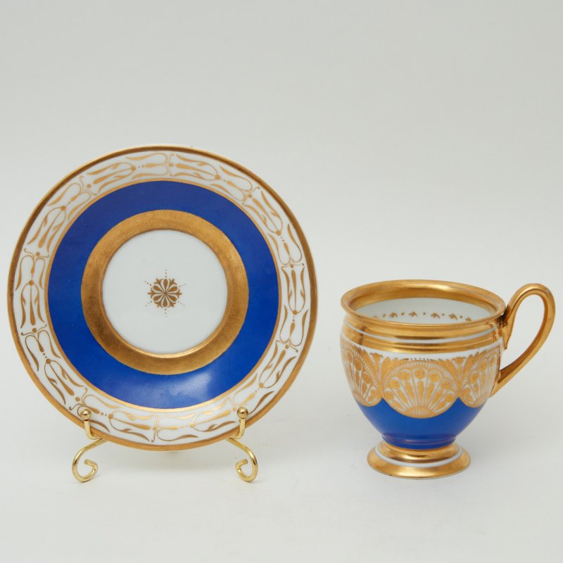 Чашка с блюдцем синяя с позолотой Старый Париж \ КПМ