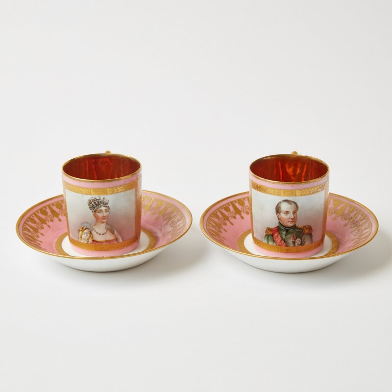 Дуэт из 2-х кофейных пар с изображением Наполеона и Жозефины в стиле Sevres.