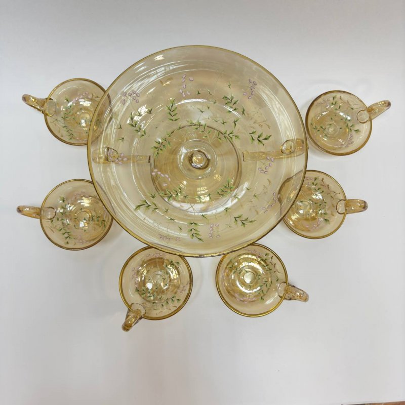 Десертный набор для Пунша медового стекла Западная Европа, первая половина ХХ века