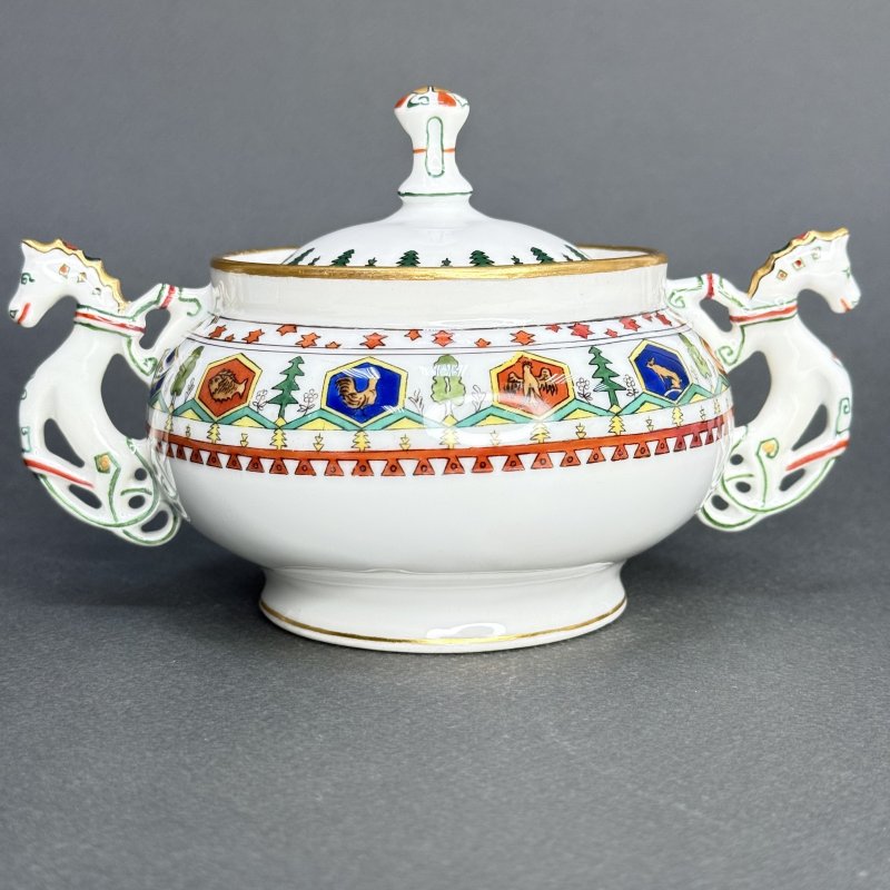 Сахарница с орнаментом в русском стиле фабрика Братьев Корниловых 1900 гг