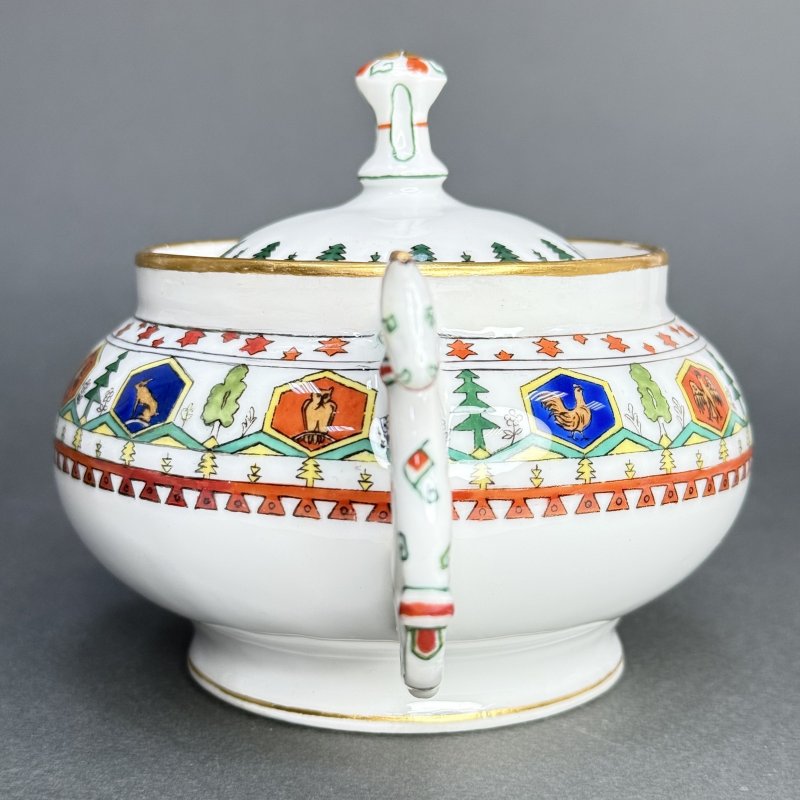 Сахарница с орнаментом в русском стиле фабрика Братьев Корниловых 1900 гг