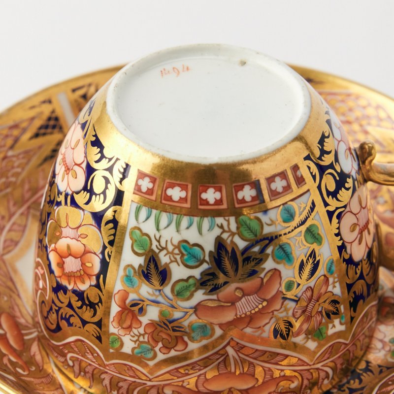 Spode. Старинная коллекционная чашка с блюдцем в стиле имари 