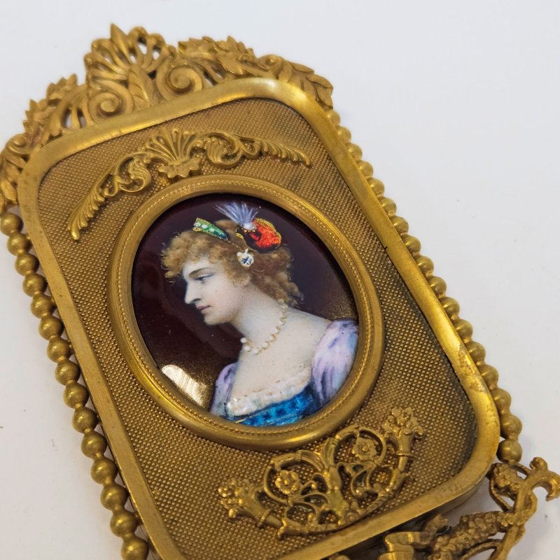 Ручное зеркало латунь с золочением ручная роспись эмаль Лимож Франция