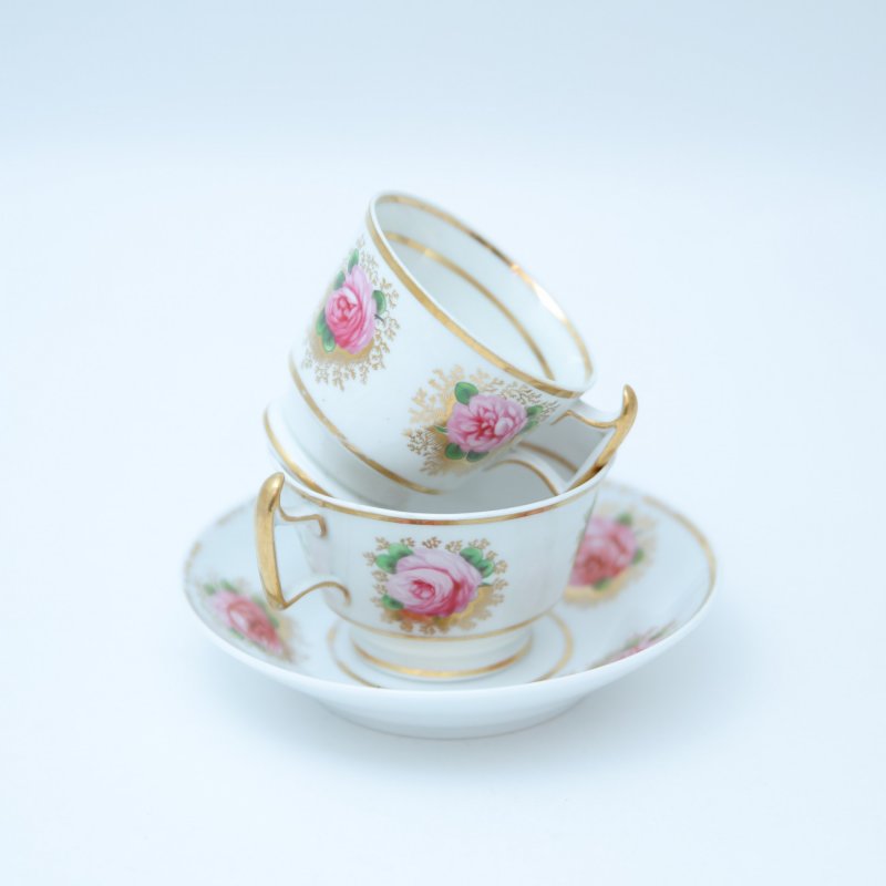 Старинное чайное трио с розами ручной работы 