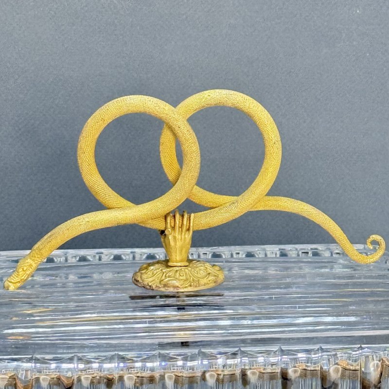 Хрустальная шкатулка с бронзовыми вставками и золочением в стиле Ампир Франция 1820 гг (к)