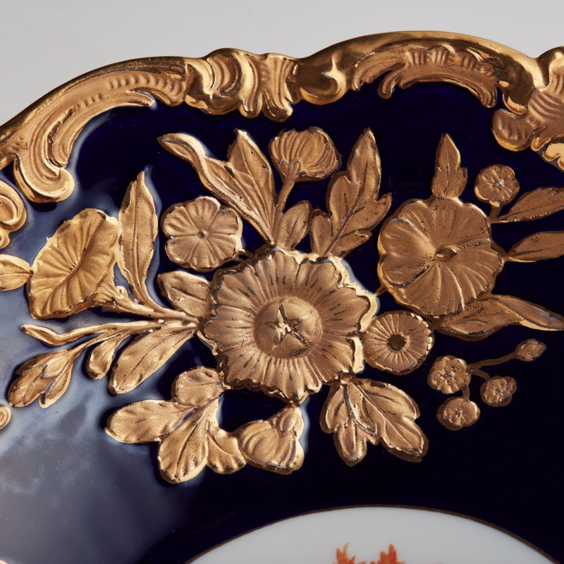 Блюдо Meissen золото кобальт цветочная роспись
