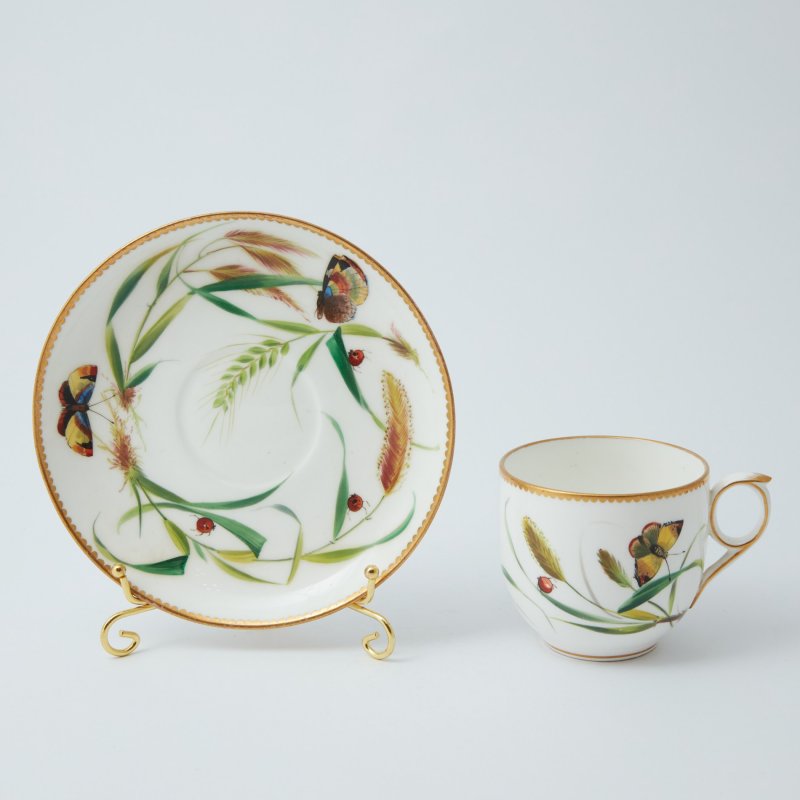 William Brownfield&Sons. Старинная чашка с блюдцем с декором в виде бабочек