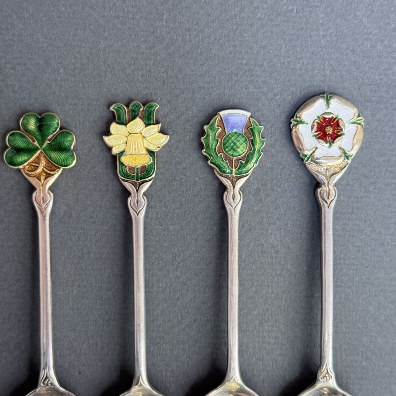 Набор из 6ти серебряных чайных ложек с эмалью 