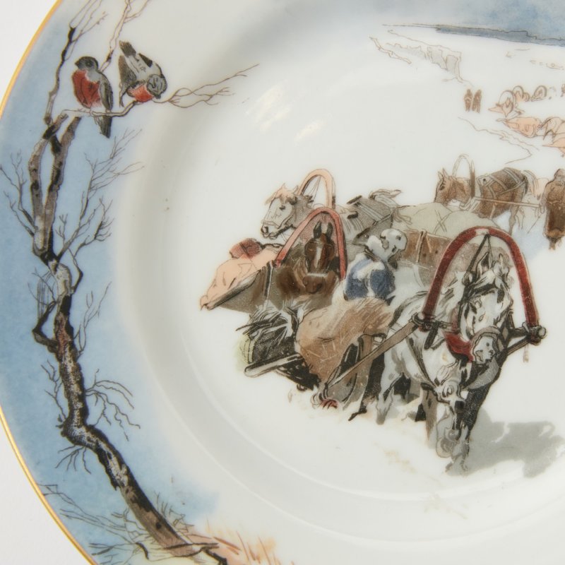 Старинная фарфоровая тарелка по оригинальному рисунку Н.Н. Каразина
