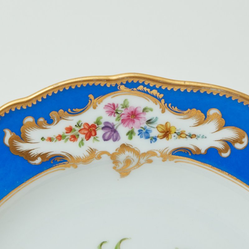 Тарелка роспись цветы синий борт Мейссен