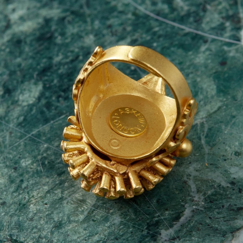 Винтажное кольцо Ёж с зелеными камнями
