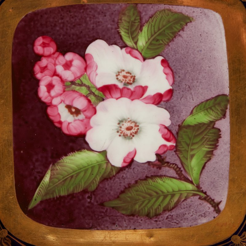Блюдо Hicks&Maign роспись цветы Англия 1820г