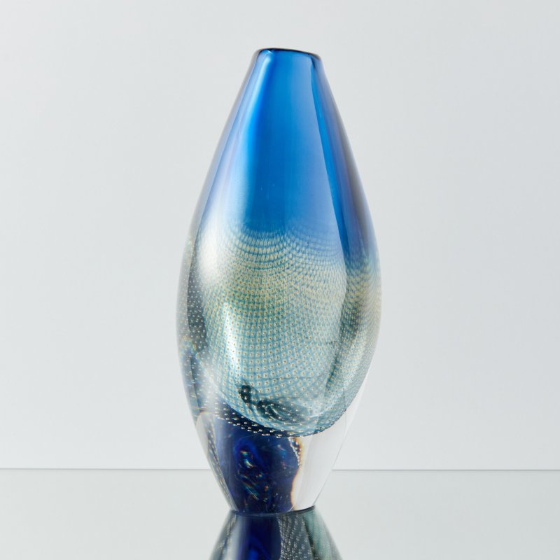 Авторская ваза ручной работы сине-зеленого стекла Kraka