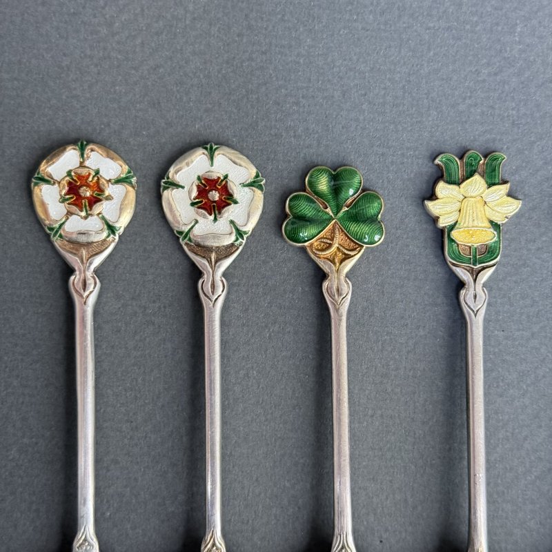 Набор из 6ти серебряных чайных ложек с эмалью 