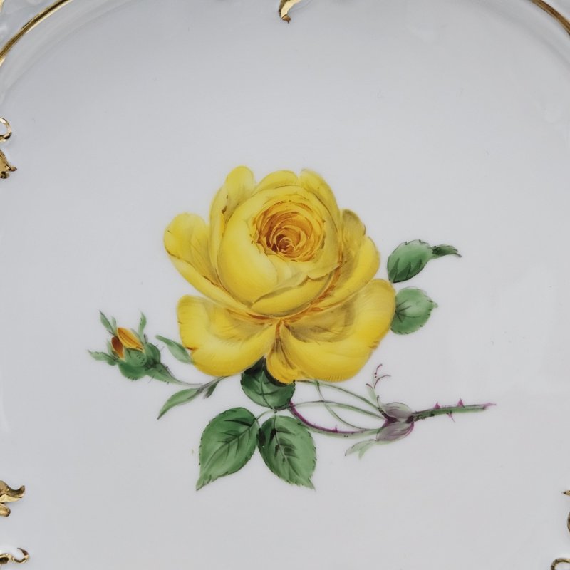 Блюдо Meissen, 1980 гг, роспись надглазурная полихромная, жёлтая Роза