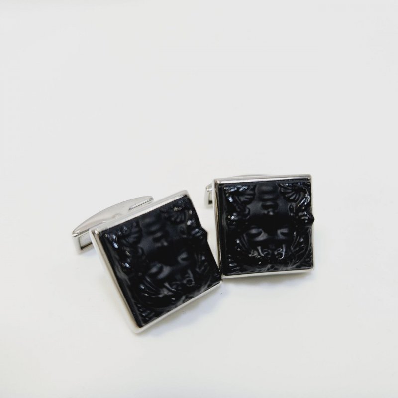 Запонки Lalique Лицо черные квадрат