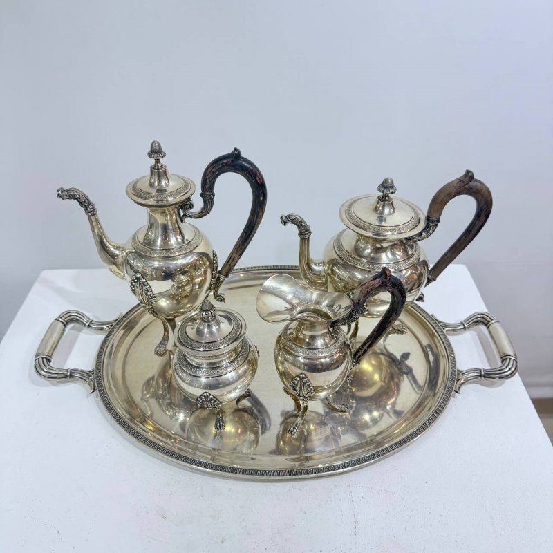 Старинный кофейный набор на подносе. 5 предметов. Германия, 1890-1900-е годы.