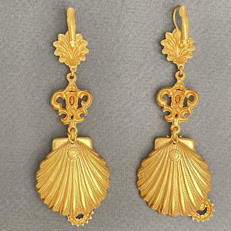  Коллекционные винтажные серьги Морские коньки и раковины с кабошонами