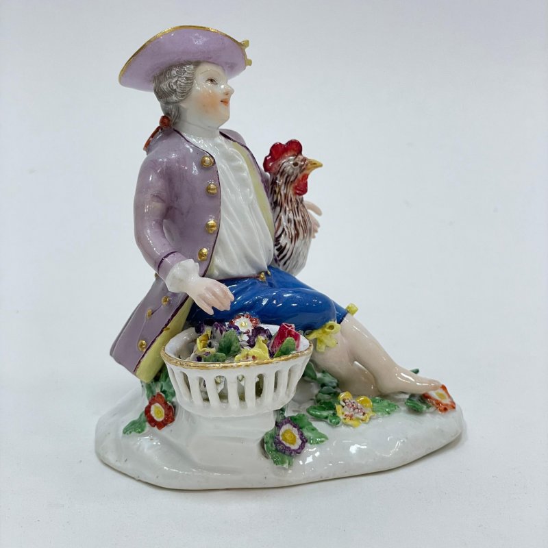 Коллекционная редкая статуэтка Юноша с петухом Meissen 1750-1755