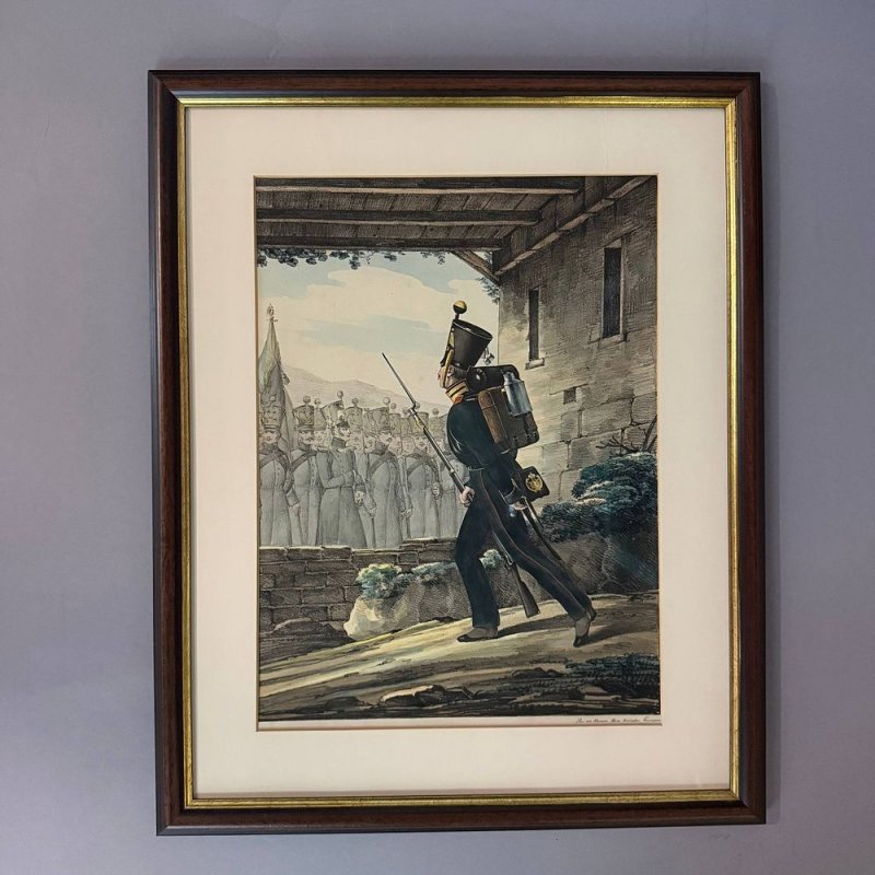 Старинная литография Белоусов Лев Александрович (1806–1854). Рядовой Лейб-Гвардии Егерского полка.