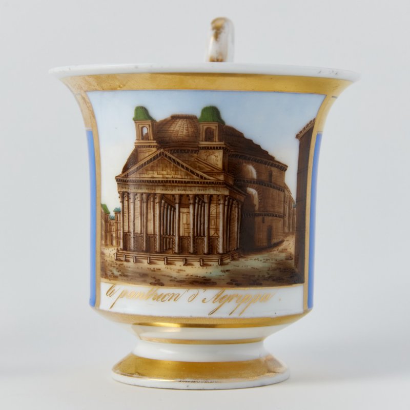 Старинная  чашка с блюдцем синего крытья Пантеон