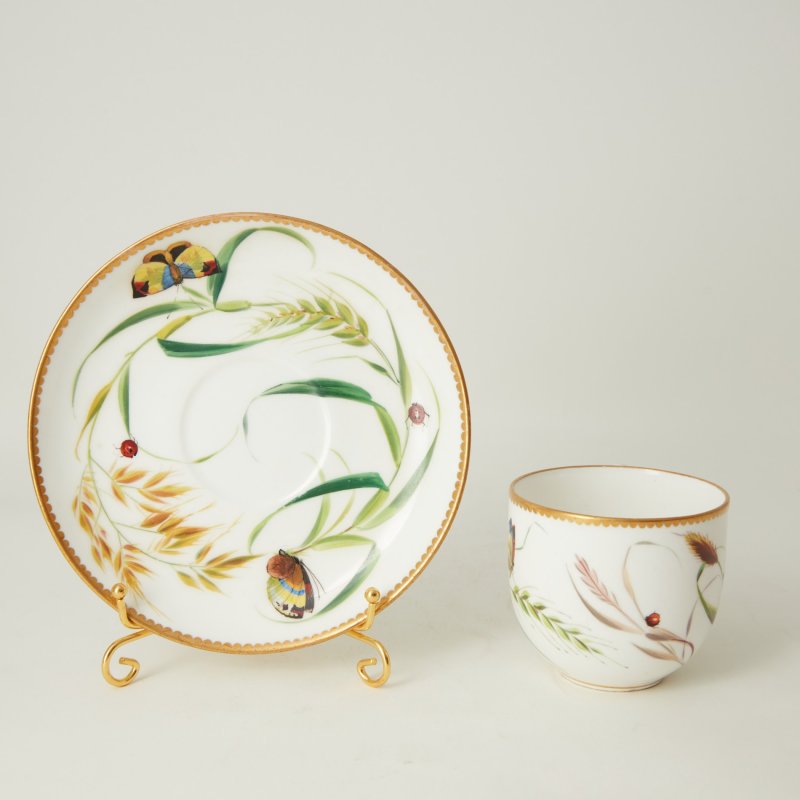 Чашка с блюдцем бабочки  William Brownfield 1860г