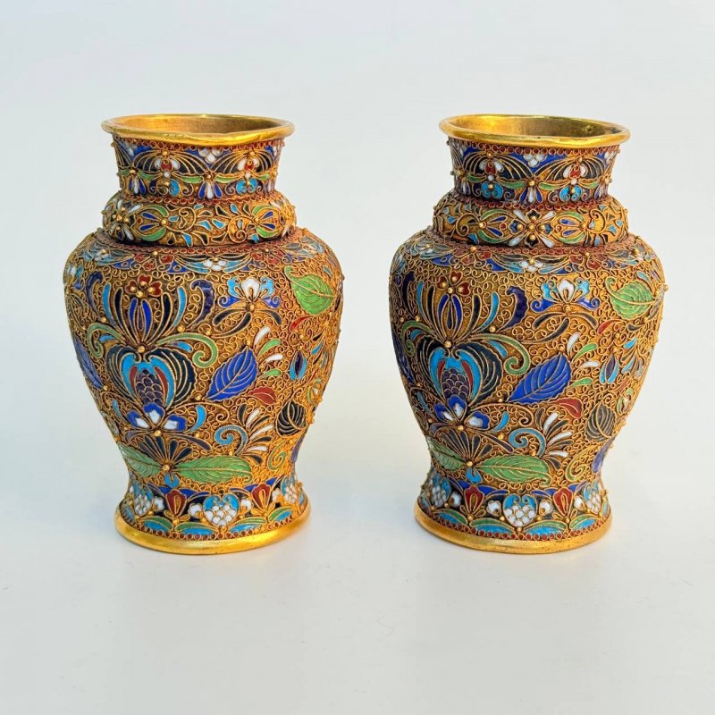 Парные вазы в технике клуазоне 