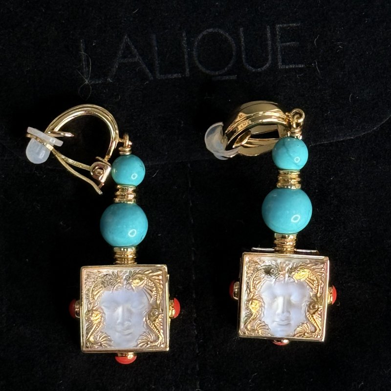 Серьги клипсы Lalique Arethuse техника золочения Gold Vermeil ручная работа Франция 2020-2025 г